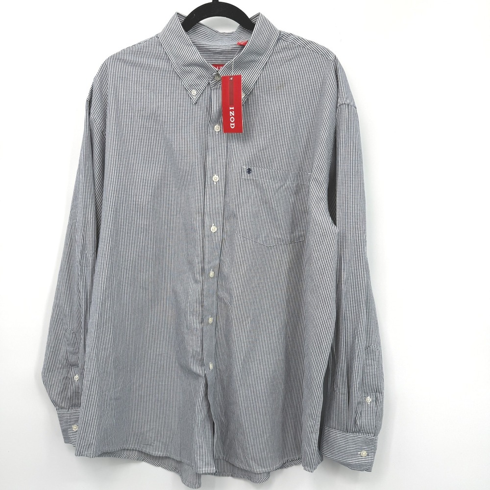IZOD Mens XL Long Sleeve Button Down Shirt Gingham Check Work Preppy Classic